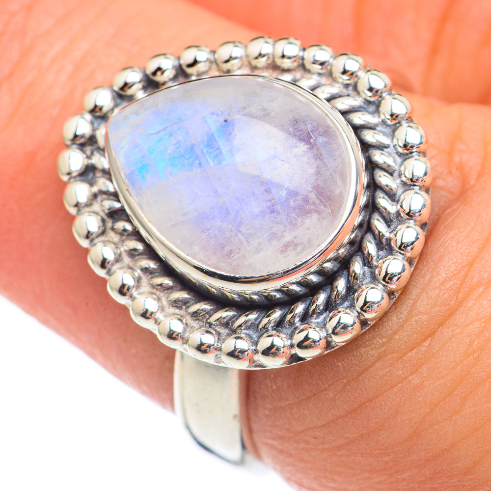 Rainbow Moonstone Rings handcrafted by Anasilvercos - RING68806
