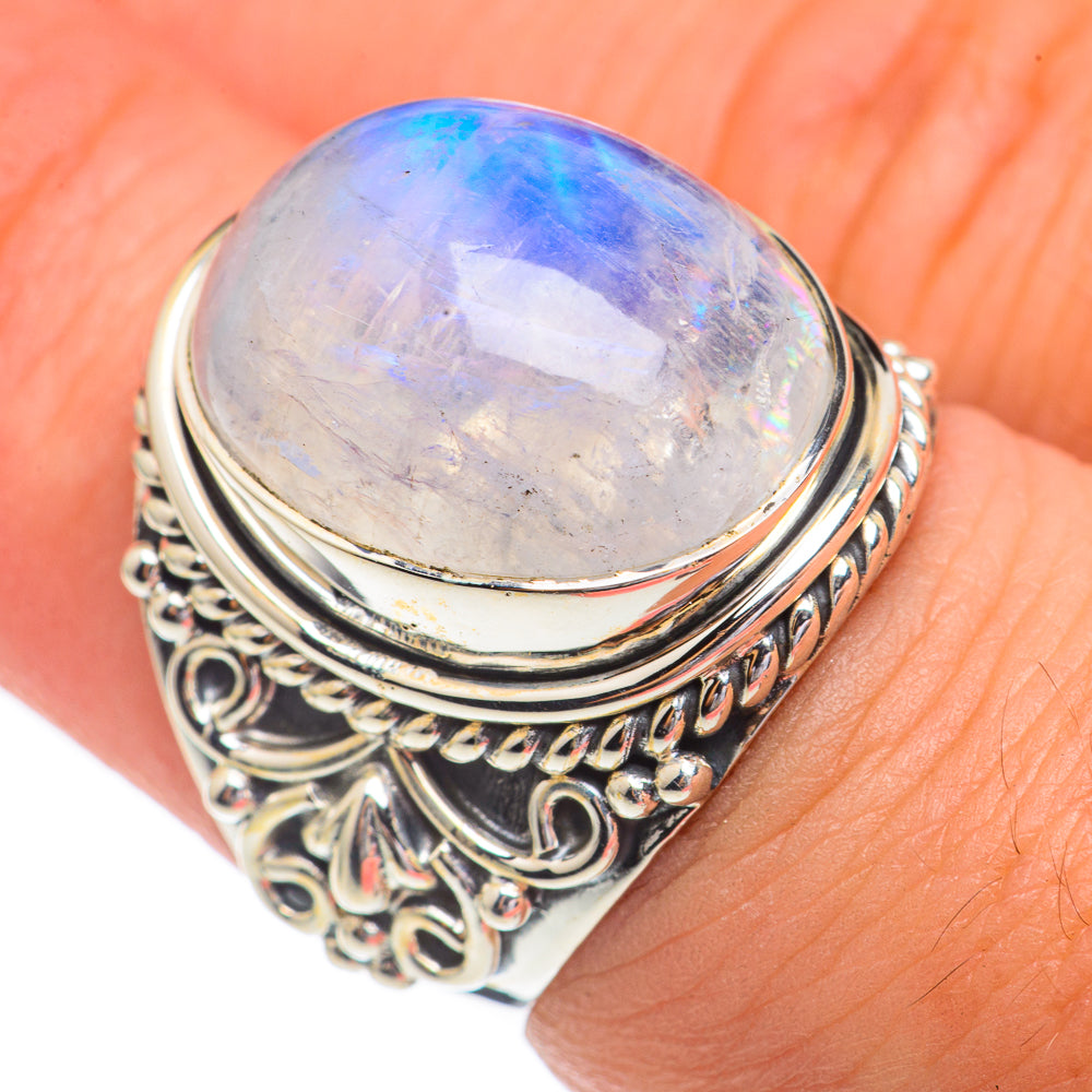 Rainbow Moonstone Rings handcrafted by Anasilvercos - RING68807