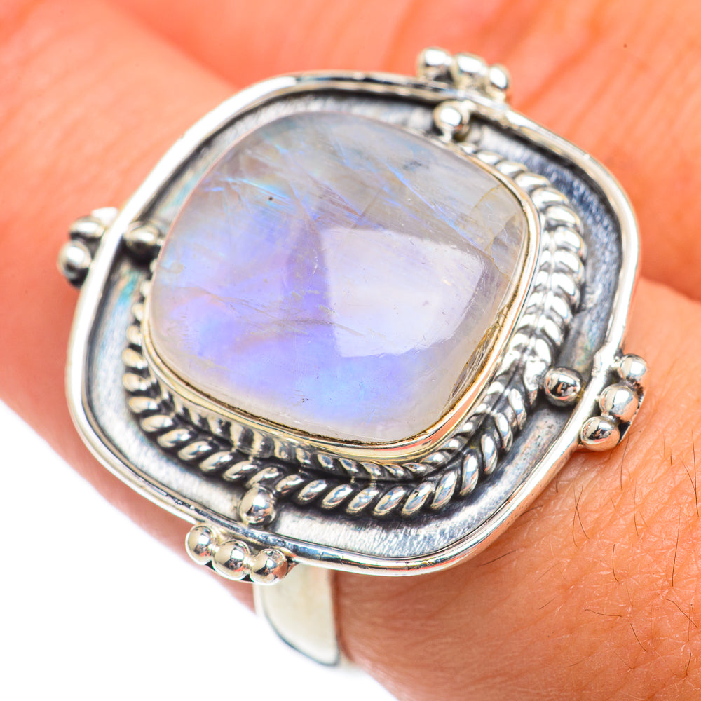 Rainbow Moonstone Rings handcrafted by Anasilvercos - RING68864