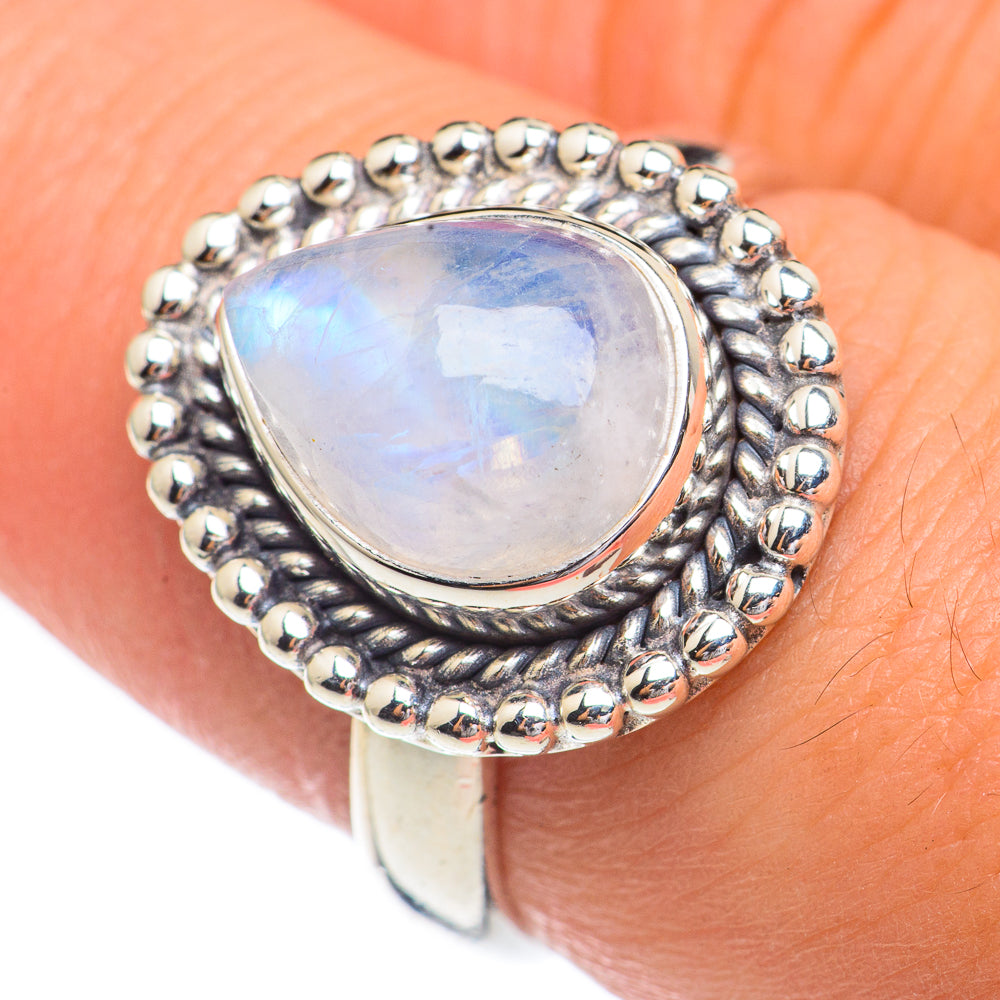 Rainbow Moonstone Rings handcrafted by Anasilvercos - RING68865