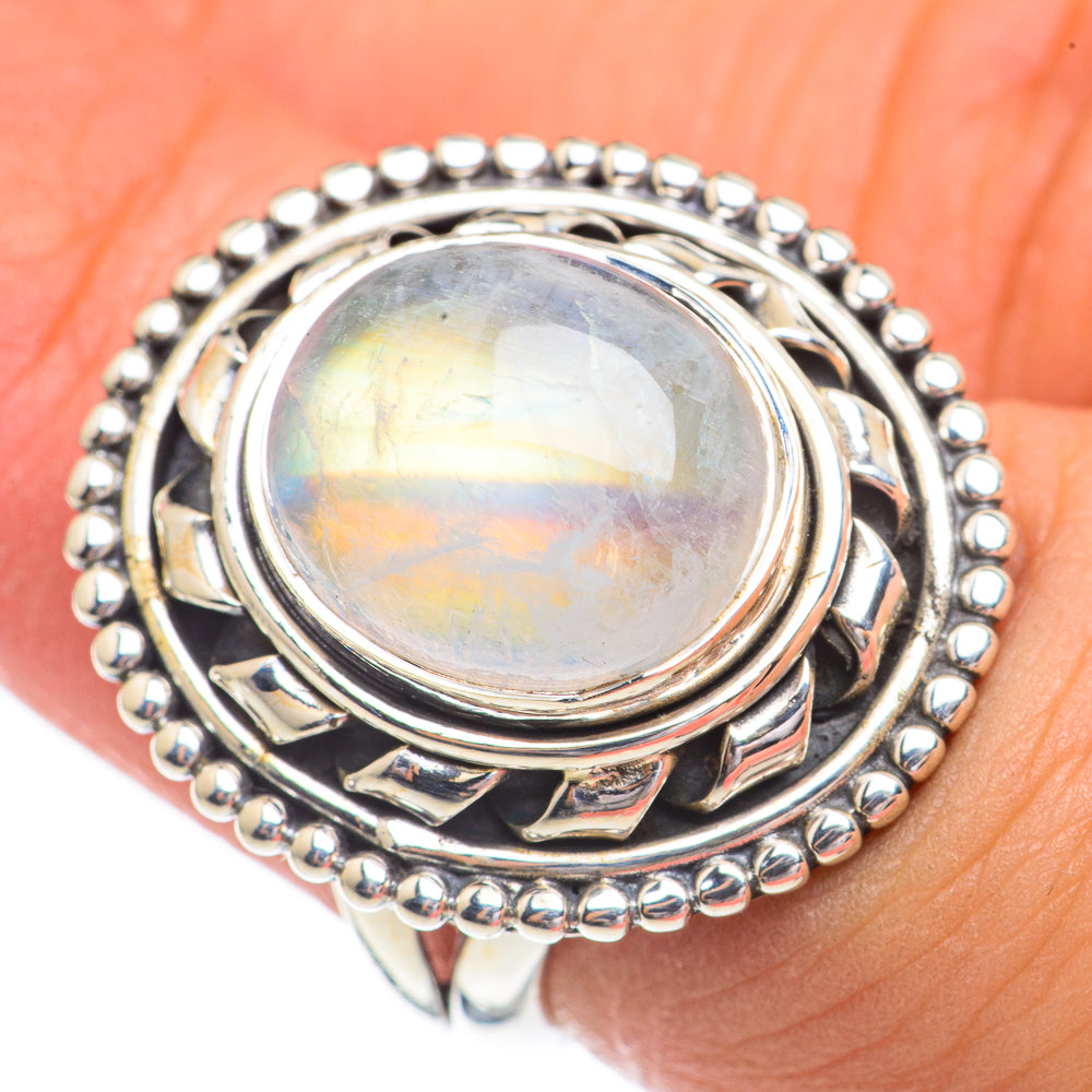 Rainbow Moonstone Rings handcrafted by Anasilvercos - RING68896