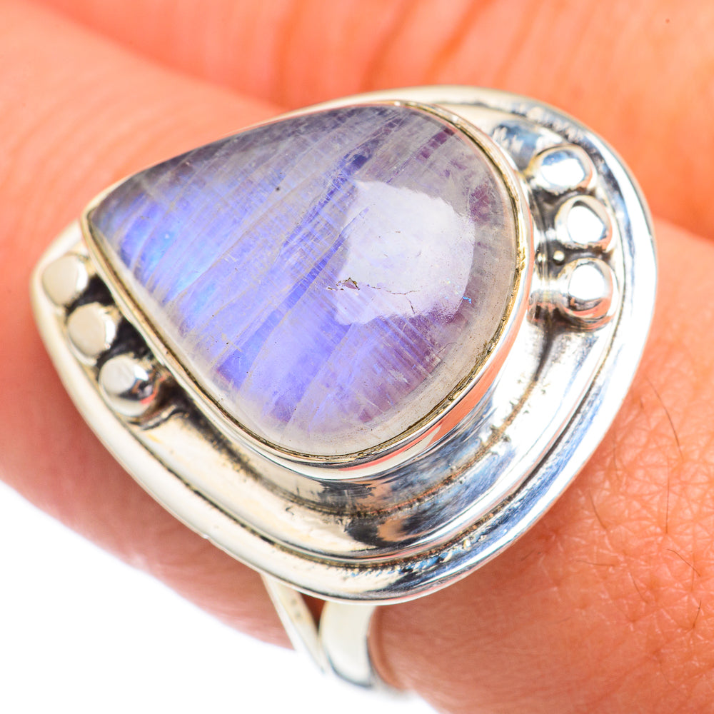 Rainbow Moonstone Rings handcrafted by Anasilvercos - RING68898