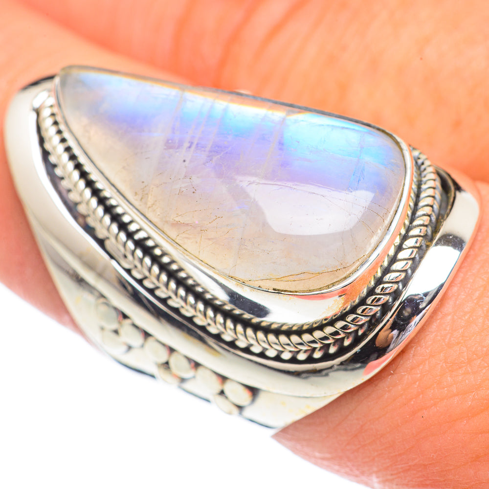 Rainbow Moonstone Rings handcrafted by Anasilvercos - RING68946