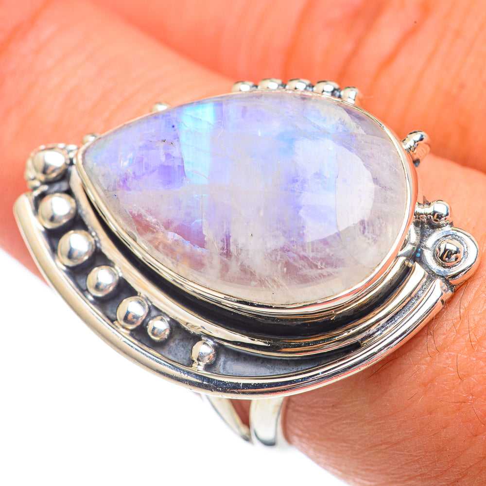 Rainbow Moonstone Rings handcrafted by Anasilvercos - RING68947