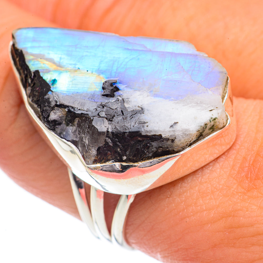 Rainbow Moonstone Rings handcrafted by Anasilvercos - RING68950