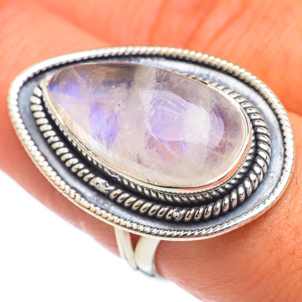 Rainbow Moonstone Rings handcrafted by Anasilvercos - RING68980