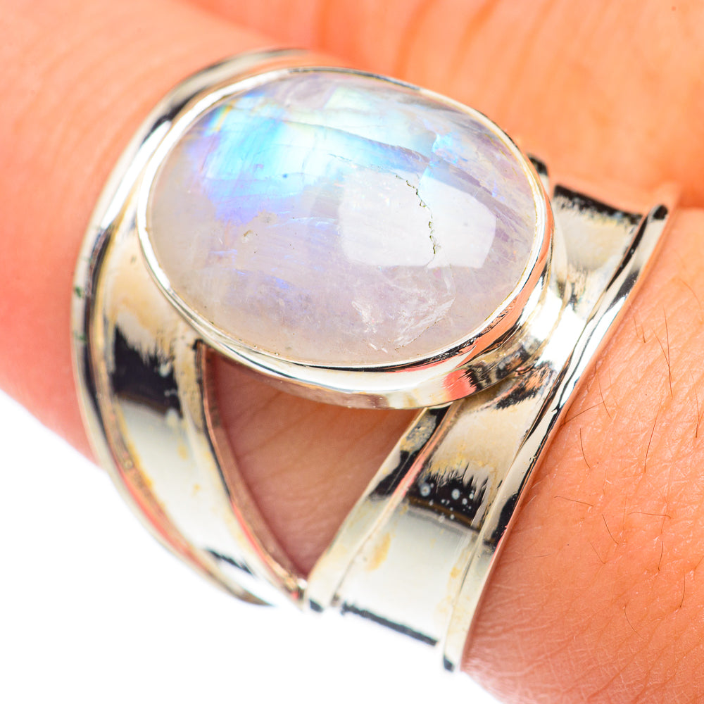 Rainbow Moonstone Rings handcrafted by Anasilvercos - RING69014