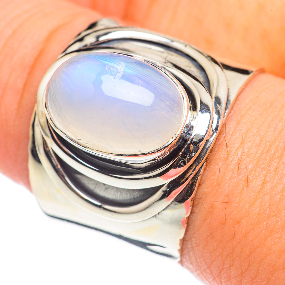 Rainbow Moonstone Rings handcrafted by Anasilvercos - RING69016
