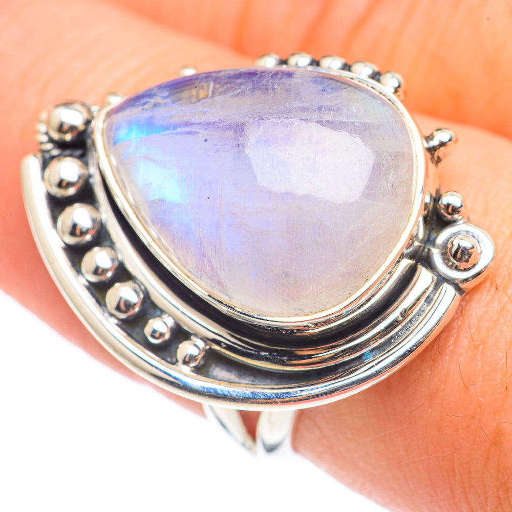 Rainbow Moonstone Rings handcrafted by Anasilvercos - RING69017