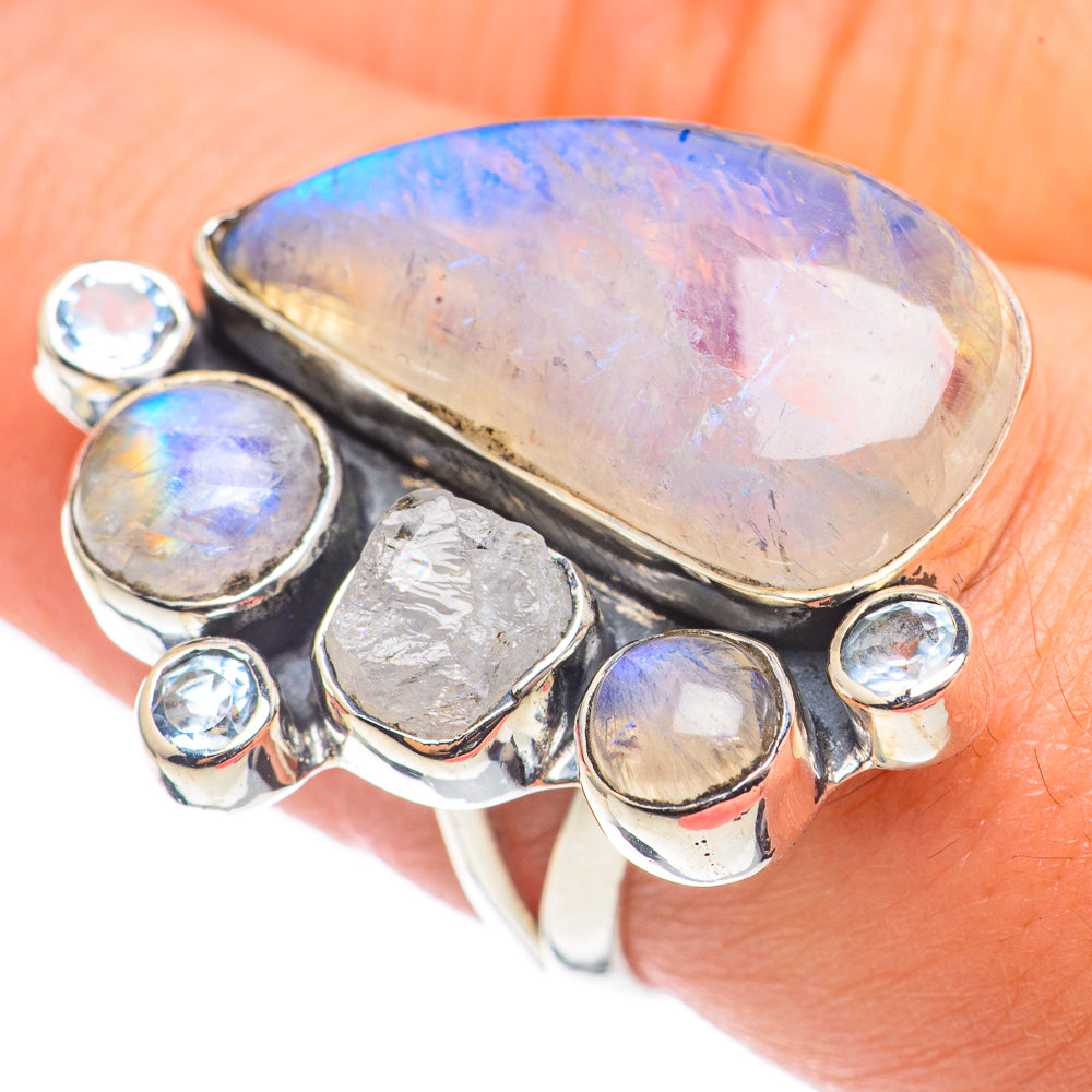 Rainbow Moonstone Rings handcrafted by Anasilvercos - RING69018
