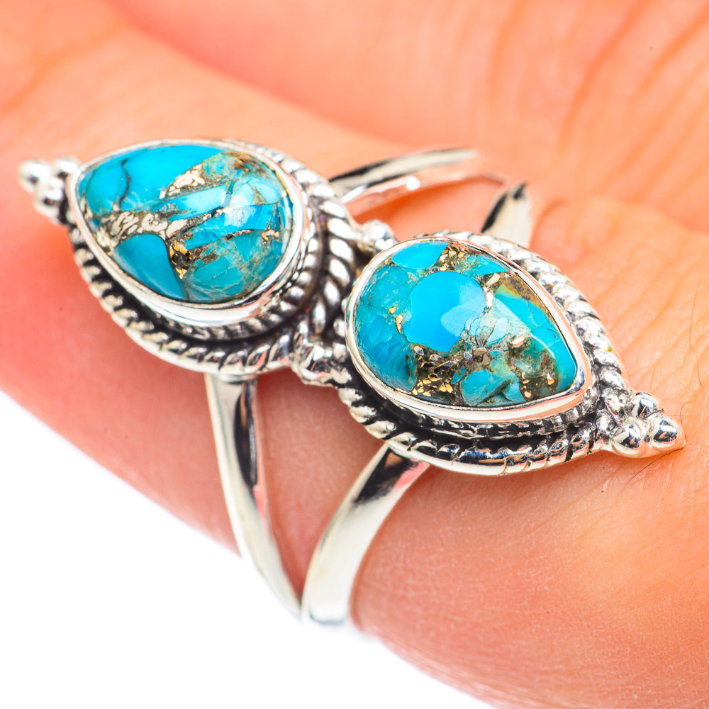 Blue Copper Composite Turquoise Rings handcrafted by Anasilvercos - RING69027
