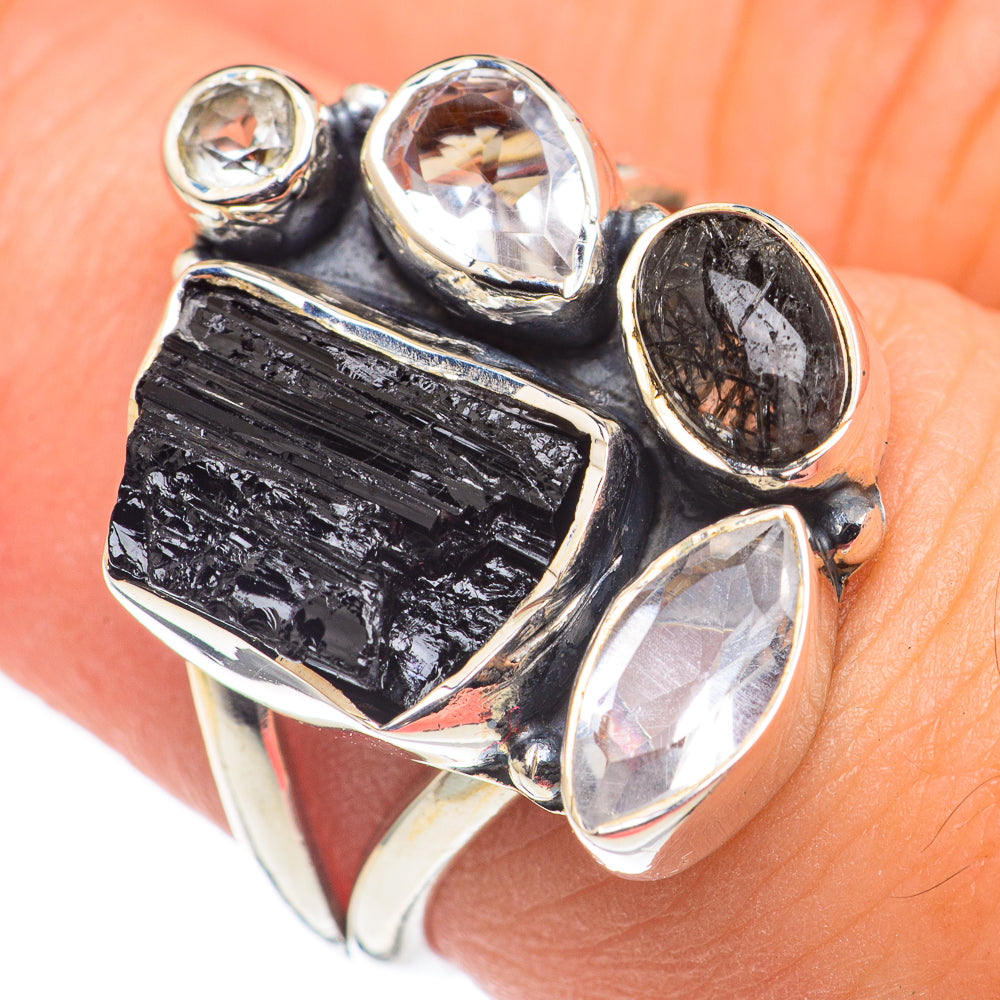 Black Tourmaline, White Quartz Rings handcrafted by Anasilvercos - RING69049