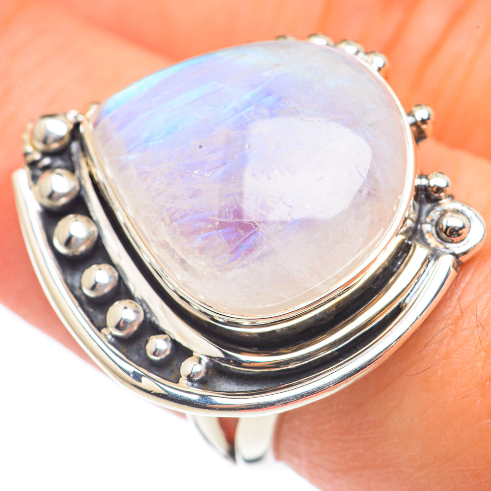Rainbow Moonstone Rings handcrafted by Anasilvercos - RING69052