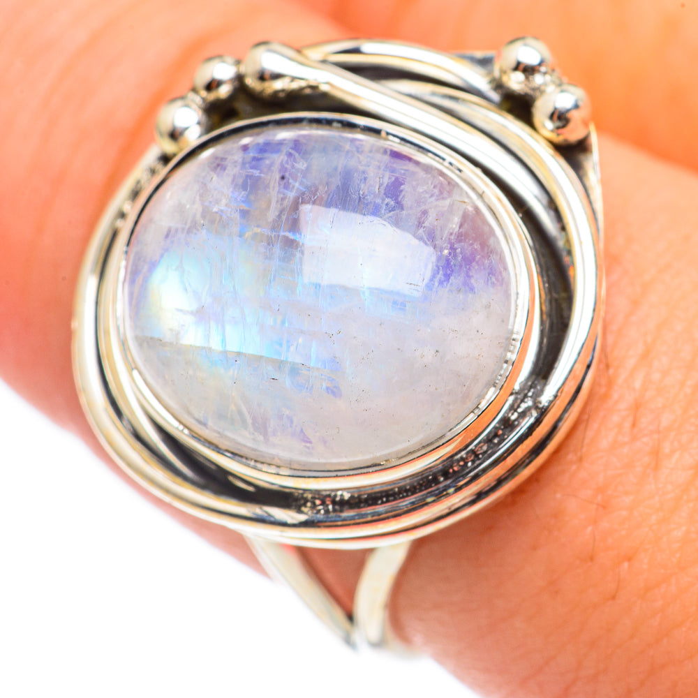 Rainbow Moonstone Rings handcrafted by Anasilvercos - RING69055