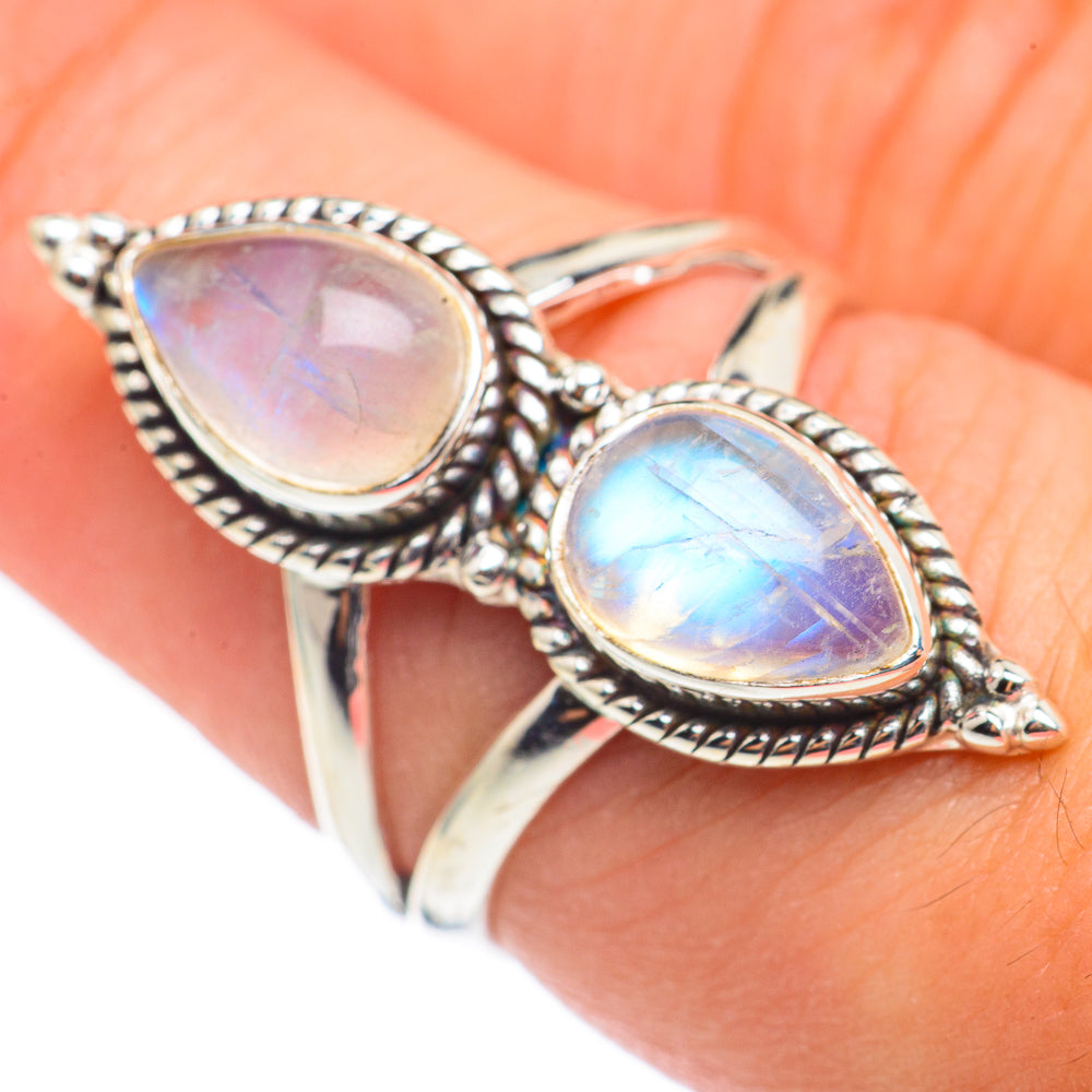 Rainbow Moonstone Rings handcrafted by Anasilvercos - RING69090
