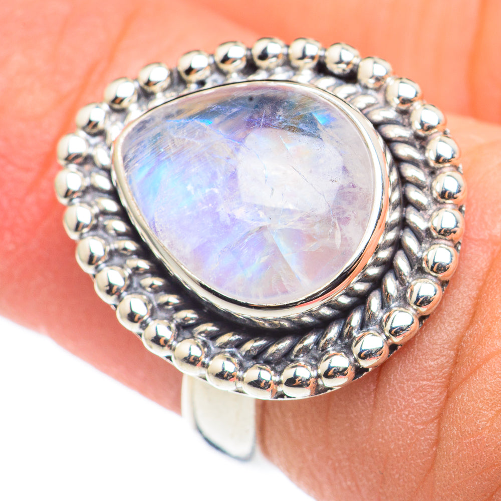 Rainbow Moonstone Rings handcrafted by Anasilvercos - RING69092