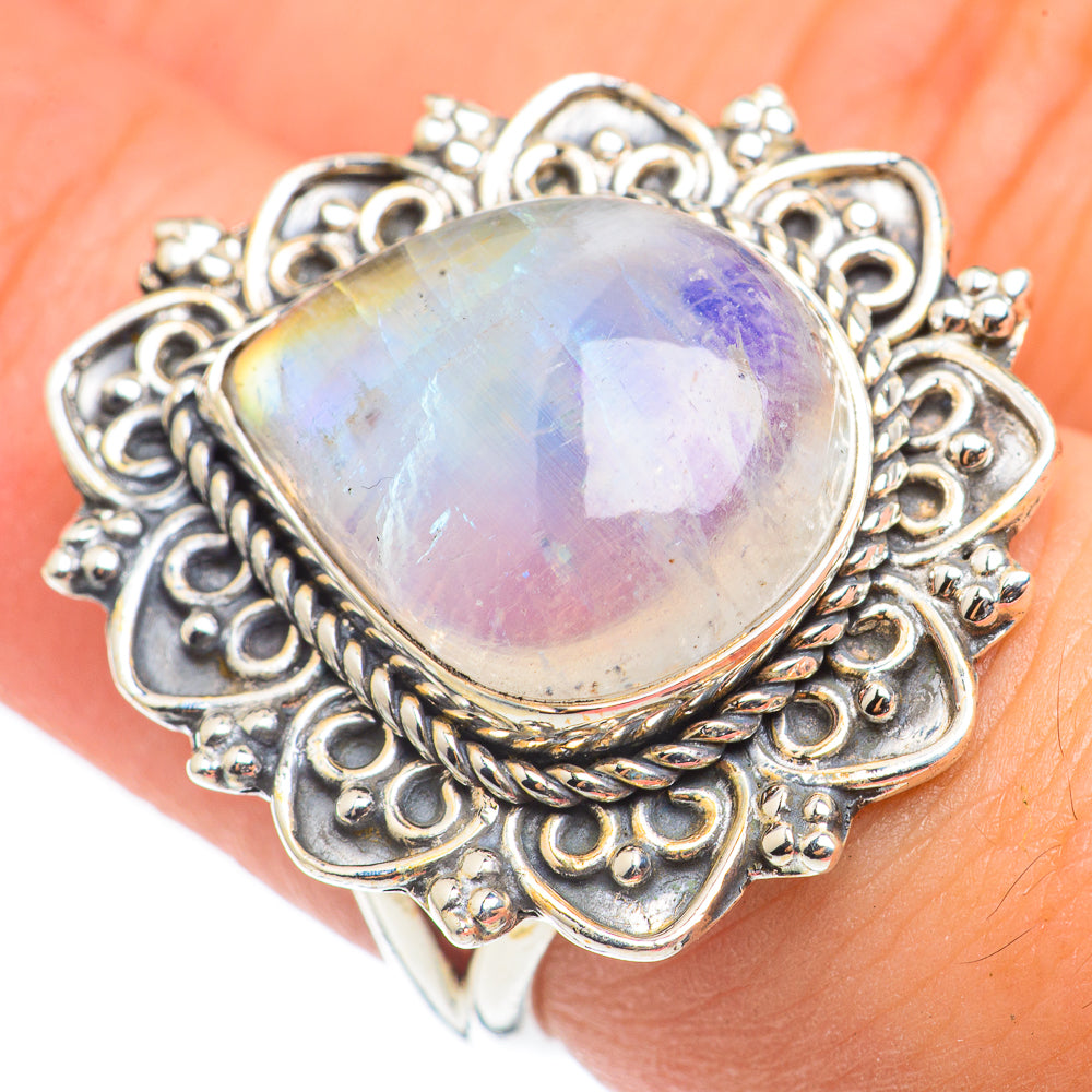 Rainbow Moonstone Rings handcrafted by Anasilvercos - RING69122