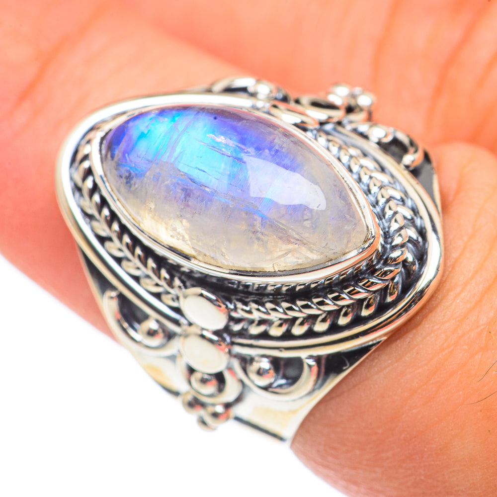 Rainbow Moonstone Rings handcrafted by Anasilvercos - RING69125