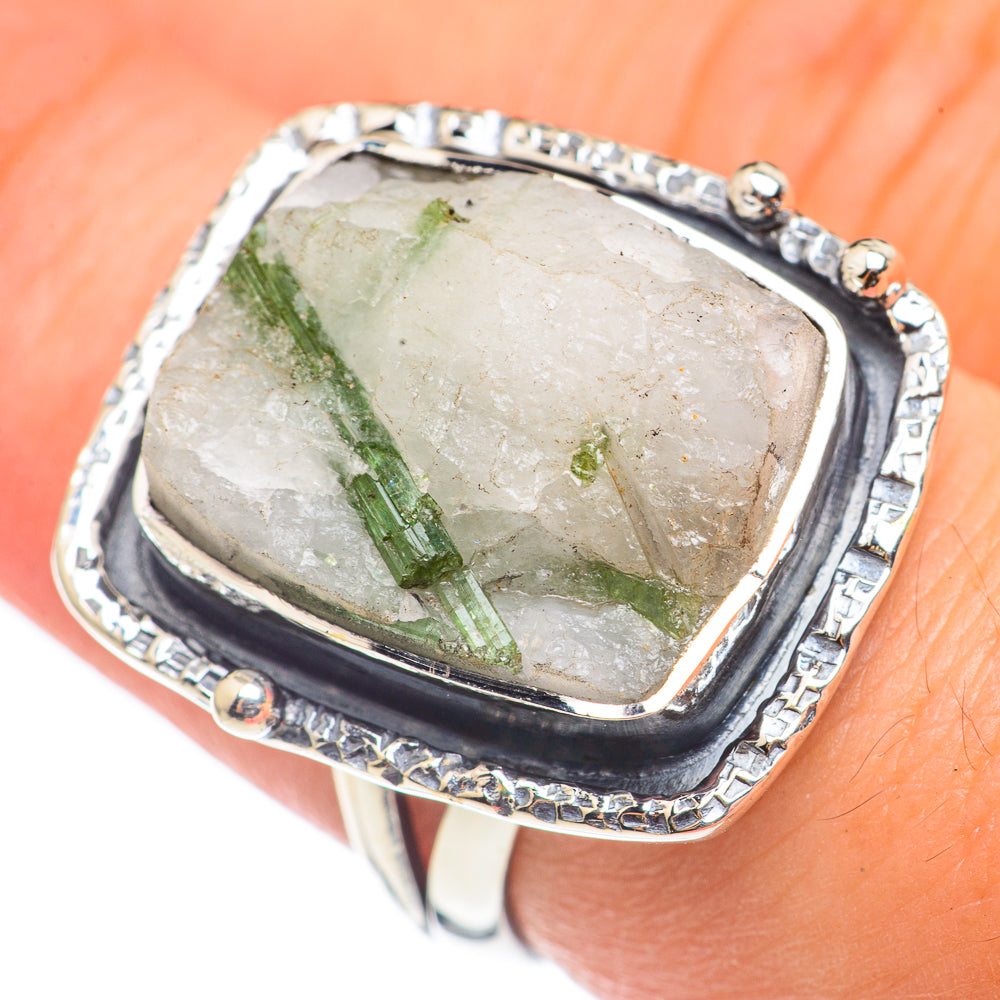 Green Tourmaline In Quartz Rings handcrafted by Anasilvercos - RING69155