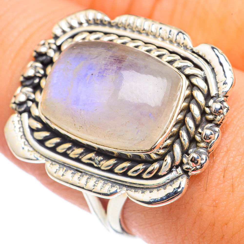 Rainbow Moonstone Rings handcrafted by Anasilvercos - RING69188