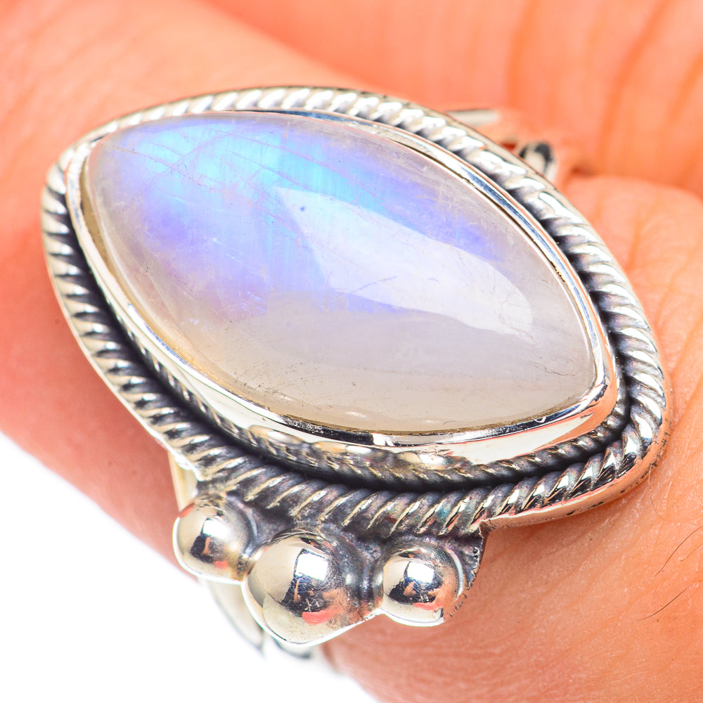 Rainbow Moonstone Rings handcrafted by Anasilvercos - RING69193