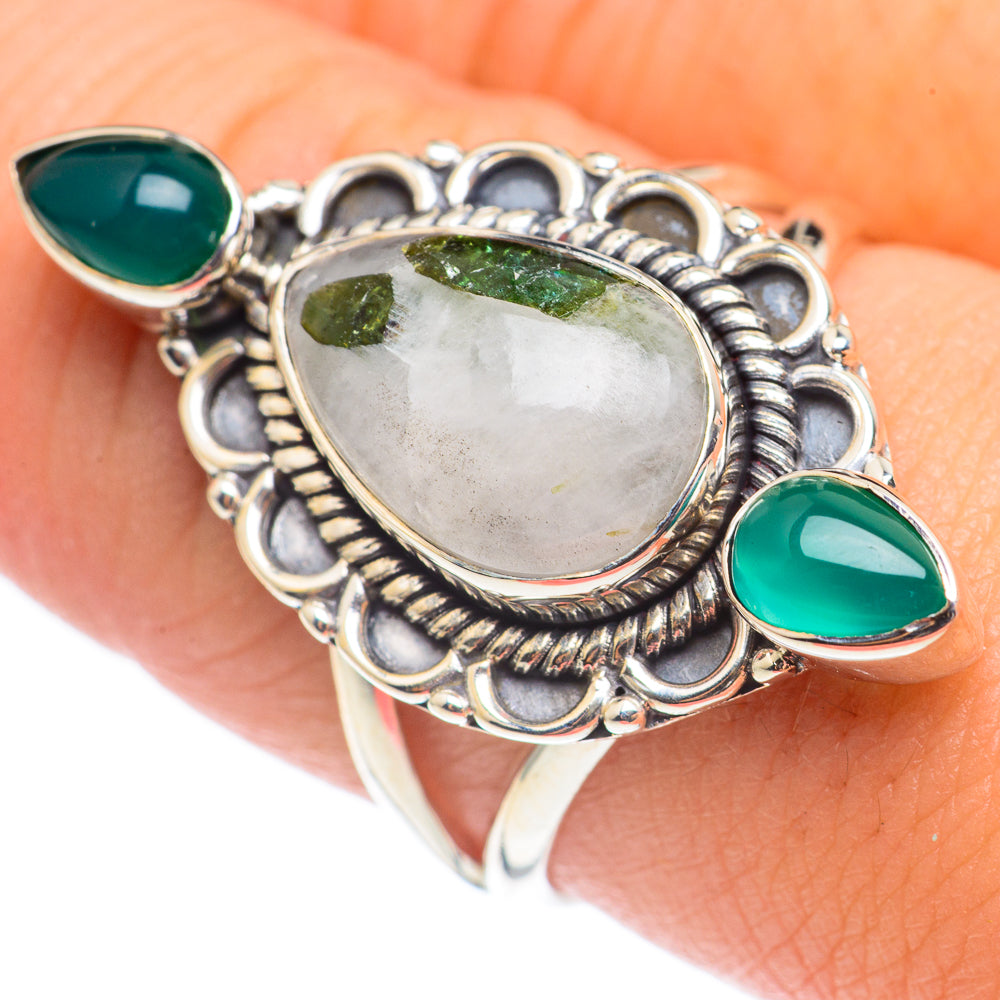Green Tourmaline In Quartz, Green Onyx Rings handcrafted by Anasilvercos - RING69202