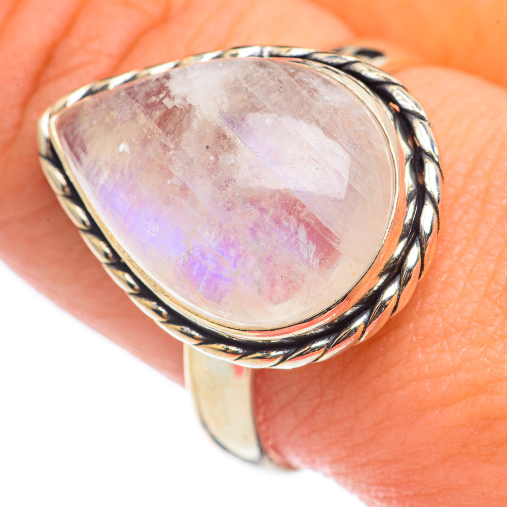 Rainbow Moonstone Rings handcrafted by Anasilvercos - RING69219