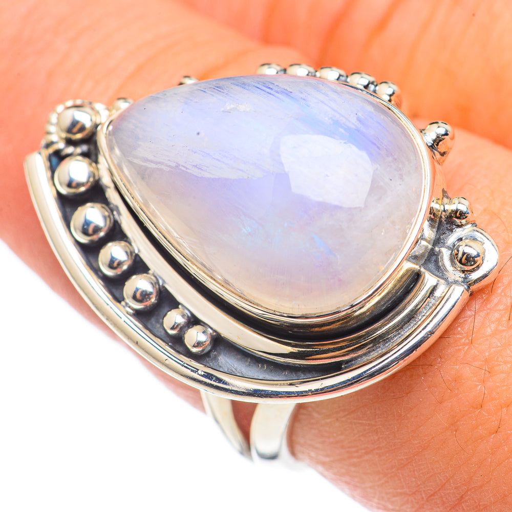 Rainbow Moonstone Rings handcrafted by Anasilvercos - RING69221