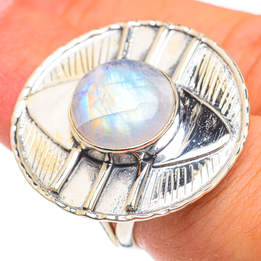 Rainbow Moonstone Rings handcrafted by Anasilvercos - RING69252