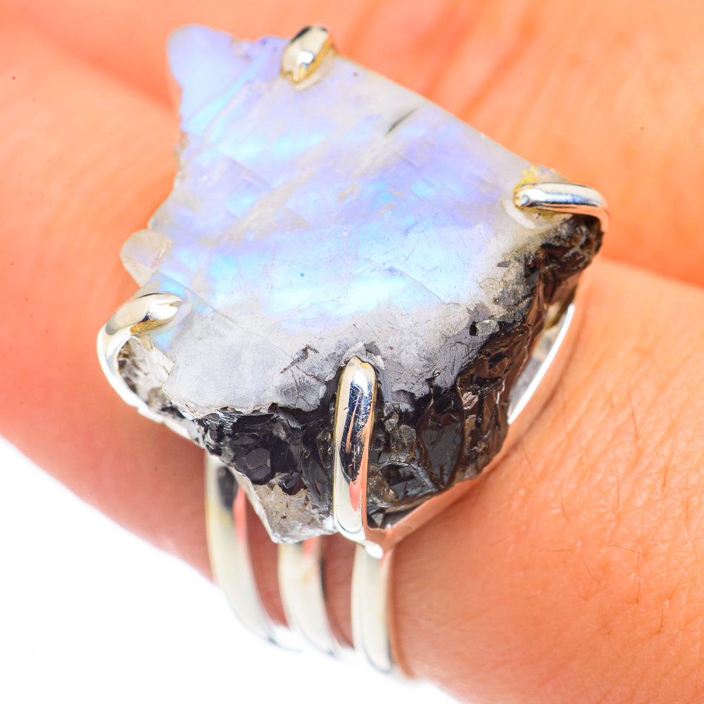 Rainbow Moonstone Rings handcrafted by Anasilvercos - RING69253