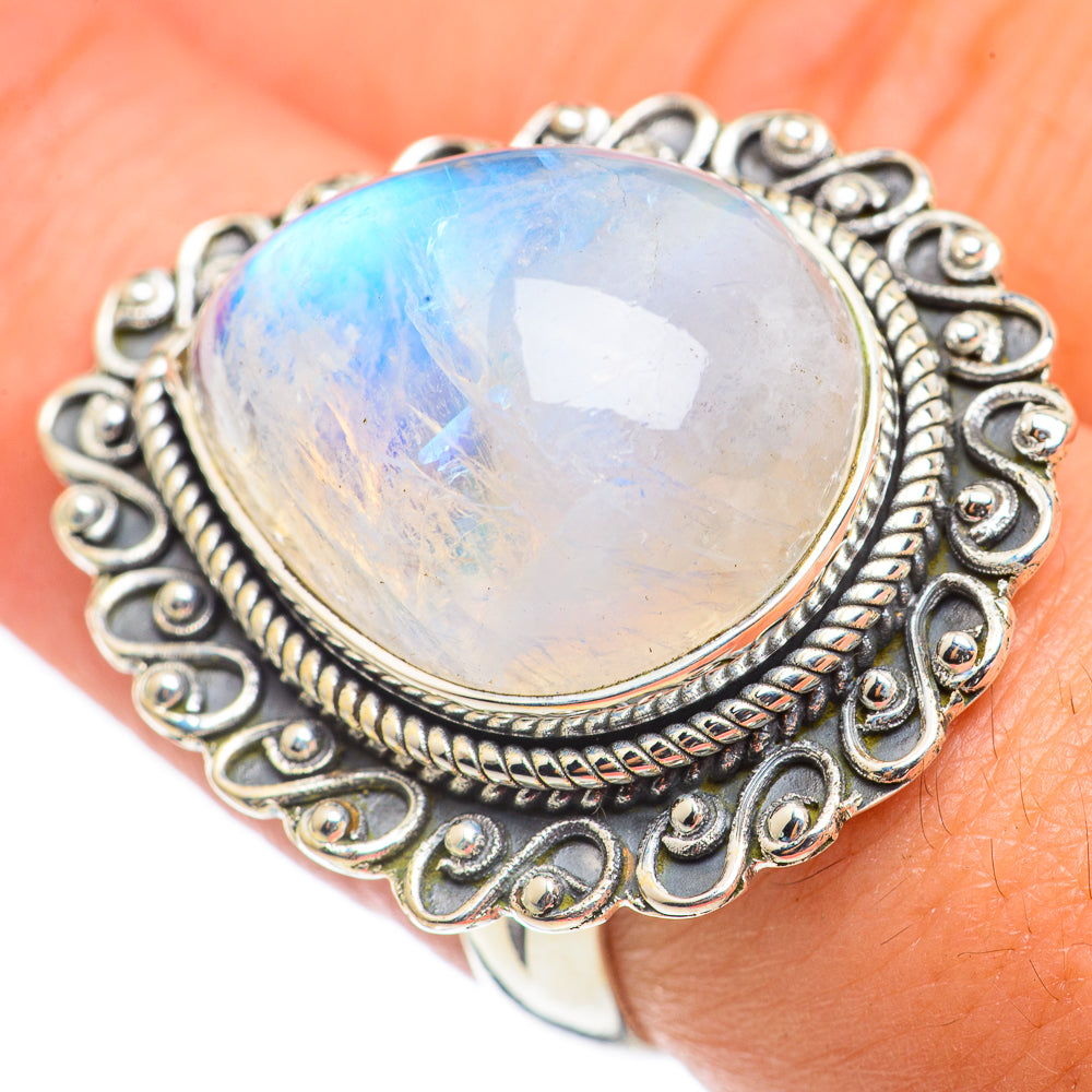 Rainbow Moonstone Rings handcrafted by Anasilvercos - RING69254