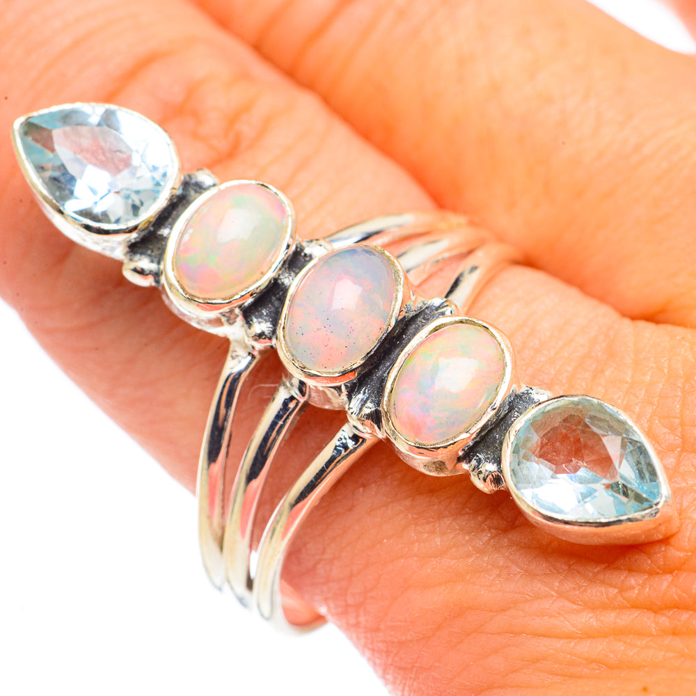 Ethiopian Opal, Blue Topaz Rings handcrafted by Anasilvercos - RING69259