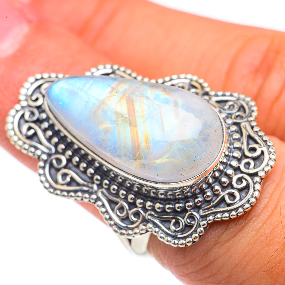 Rainbow Moonstone Rings handcrafted by Anasilvercos - RING69286