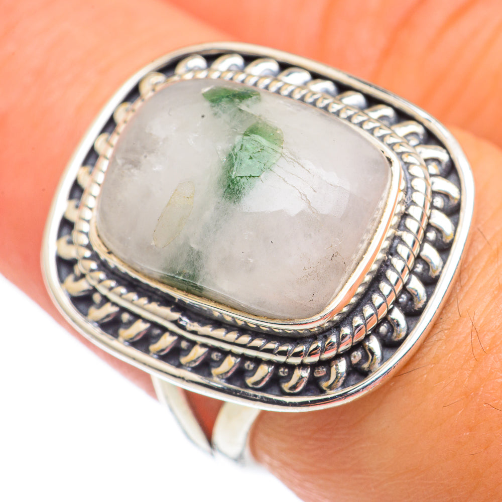 Green Tourmaline In Quartz Rings handcrafted by Anasilvercos - RING69329