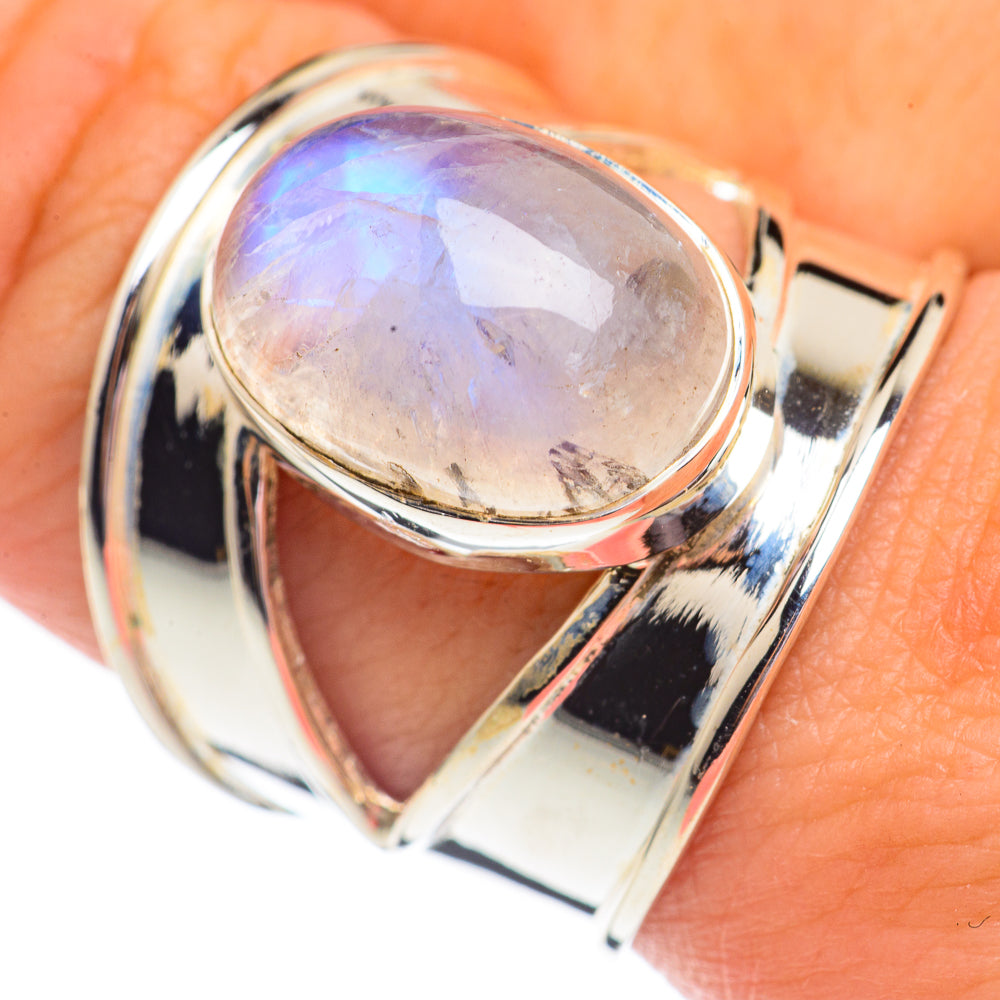 Rainbow Moonstone Rings handcrafted by Anasilvercos - RING69331
