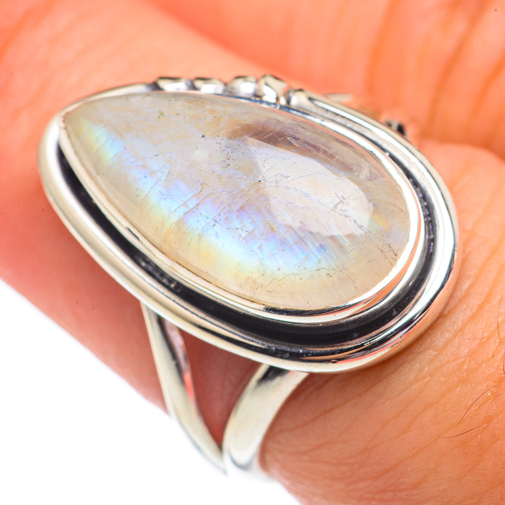 Rainbow Moonstone Rings handcrafted by Anasilvercos - RING69366