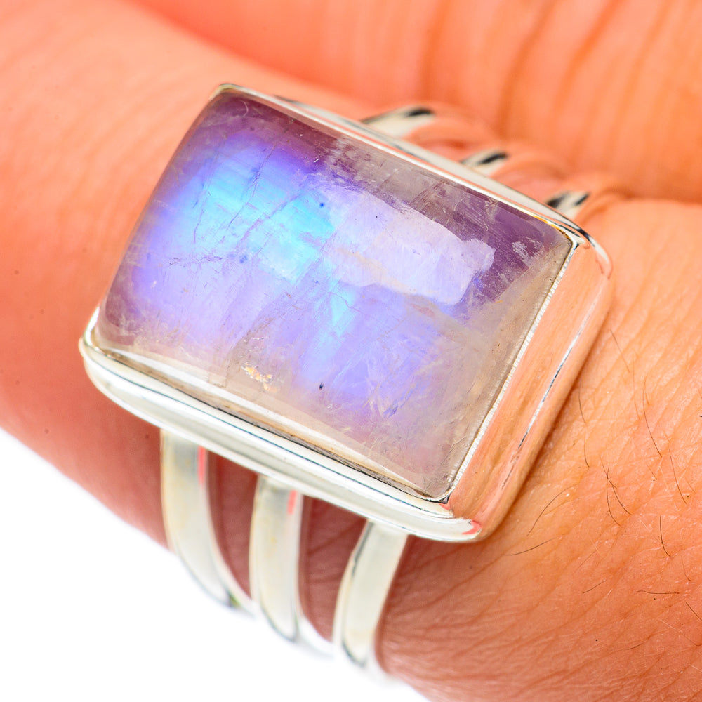 Rainbow Moonstone Rings handcrafted by Anasilvercos - RING69367
