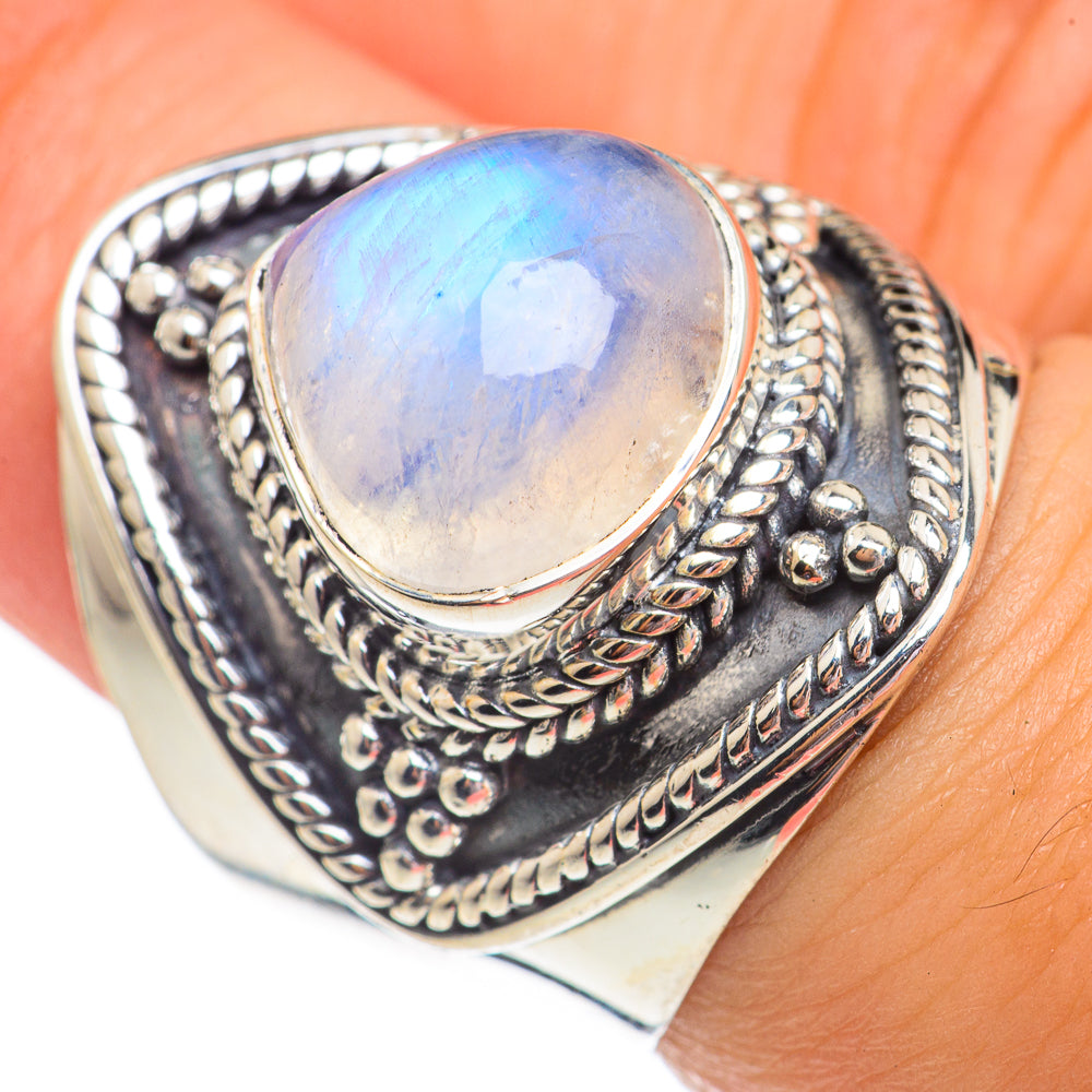 Rainbow Moonstone Rings handcrafted by Anasilvercos - RING69404