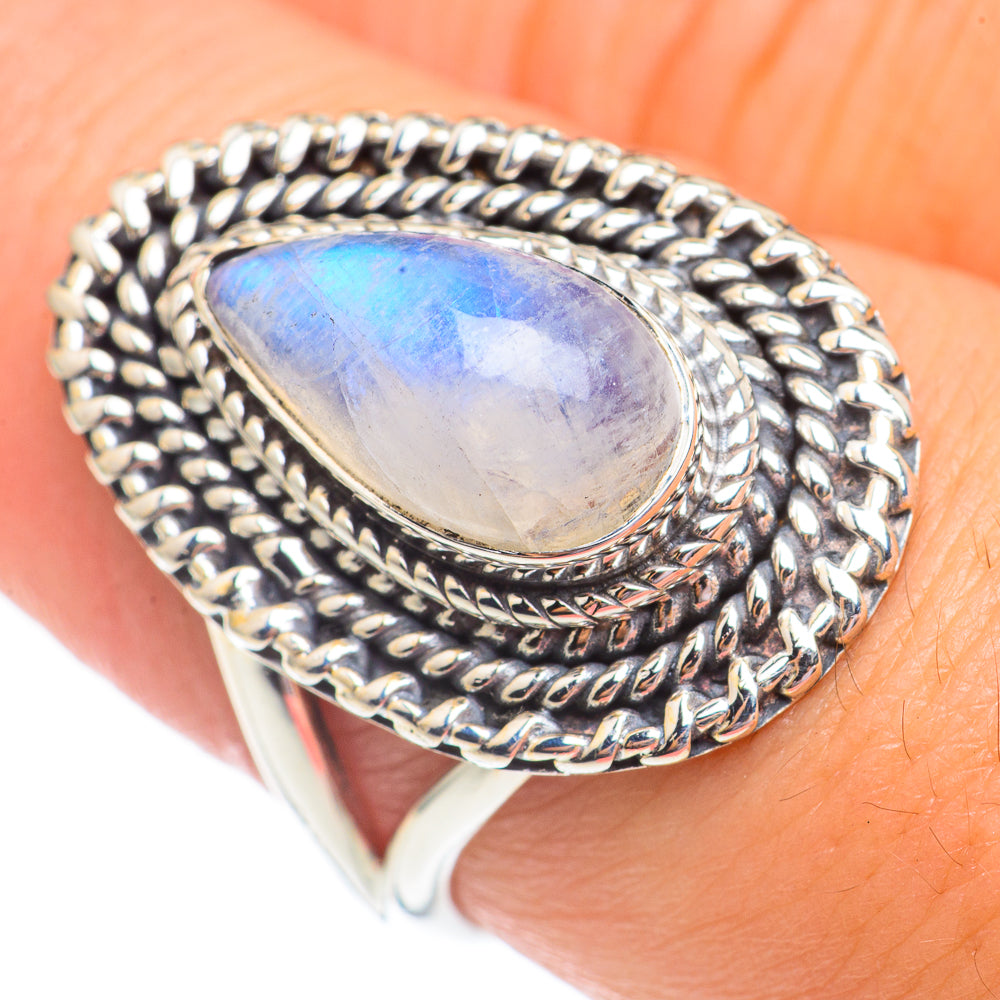 Rainbow Moonstone Rings handcrafted by Anasilvercos - RING69405