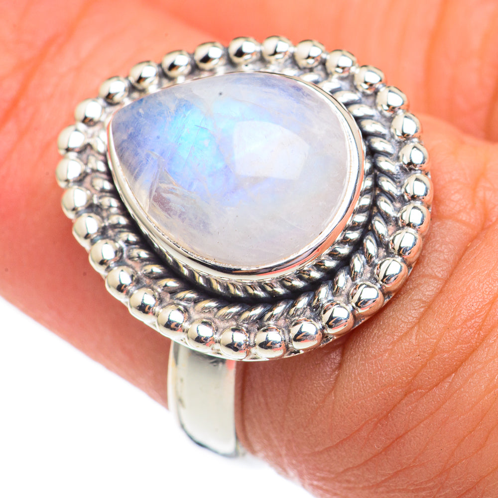 Rainbow Moonstone Rings handcrafted by Anasilvercos - RING69406