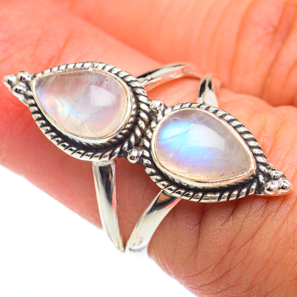 Rainbow Moonstone Rings handcrafted by Anasilvercos - RING69407