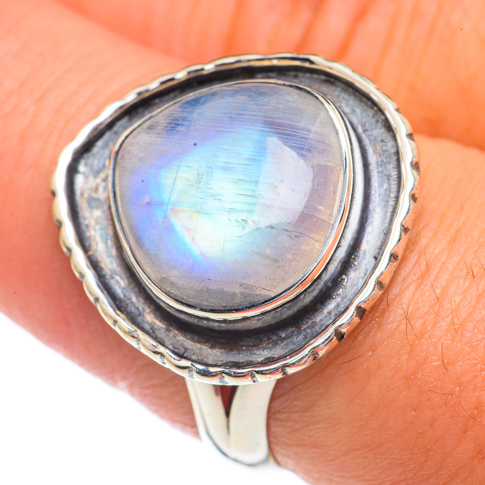 Rainbow Moonstone Rings handcrafted by Anasilvercos - RING69409