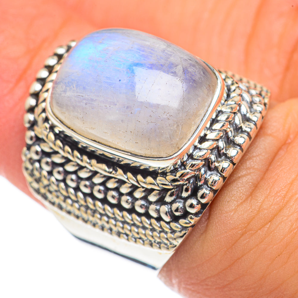 Rainbow Moonstone Rings handcrafted by Anasilvercos - RING69446