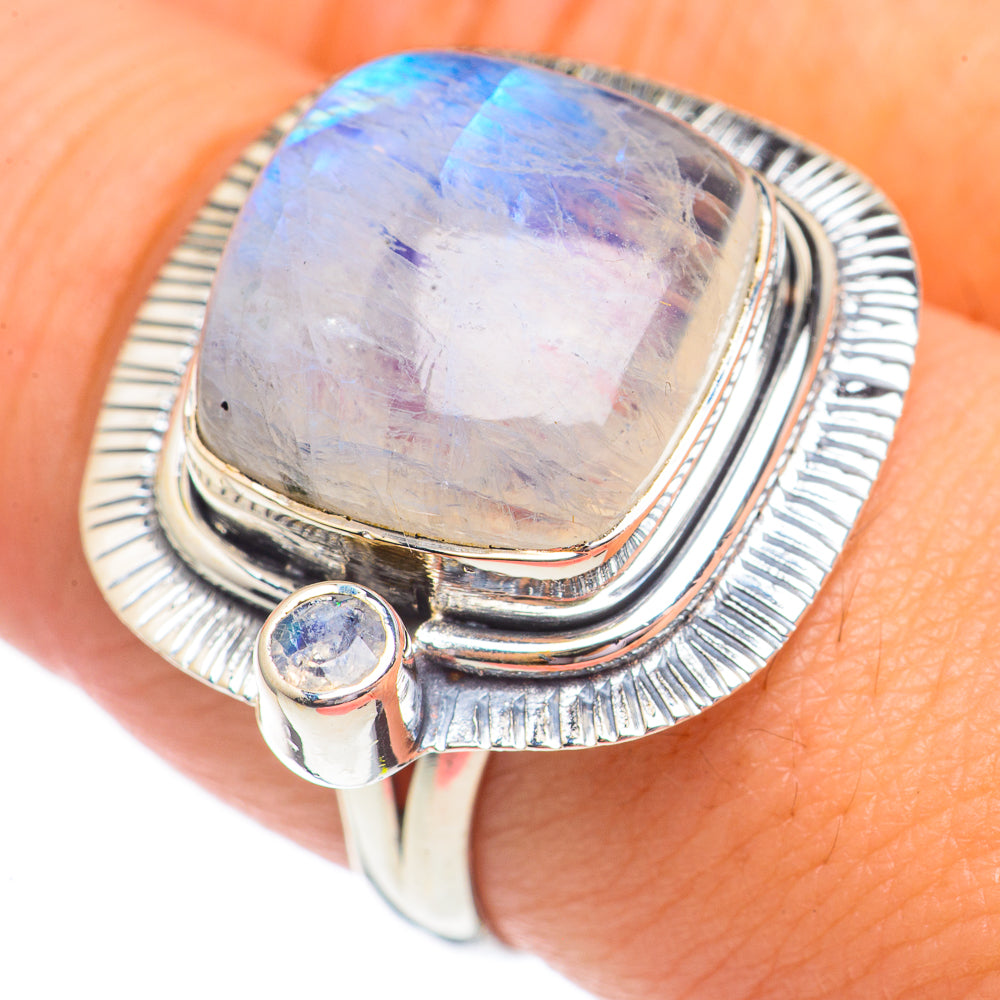Rainbow Moonstone Rings handcrafted by Anasilvercos - RING69479