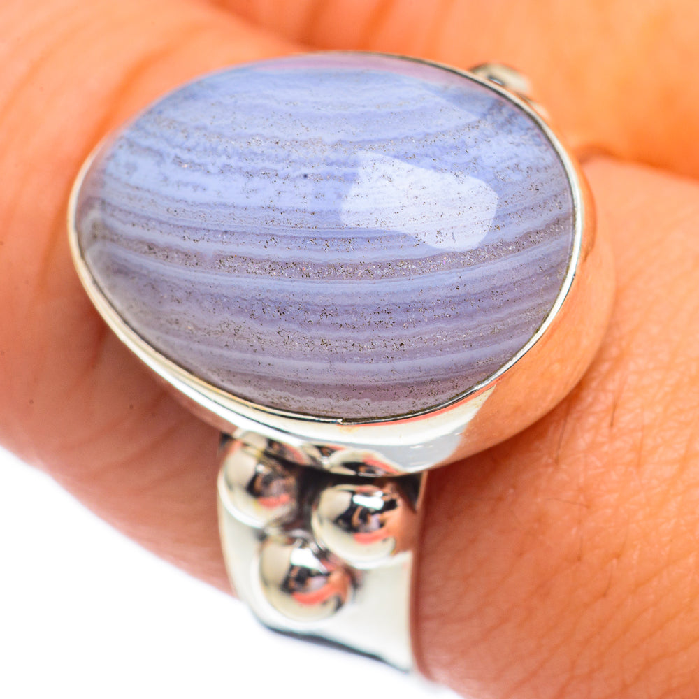 Blue Lace Agate Rings handcrafted by Anasilvercos - RING69483
