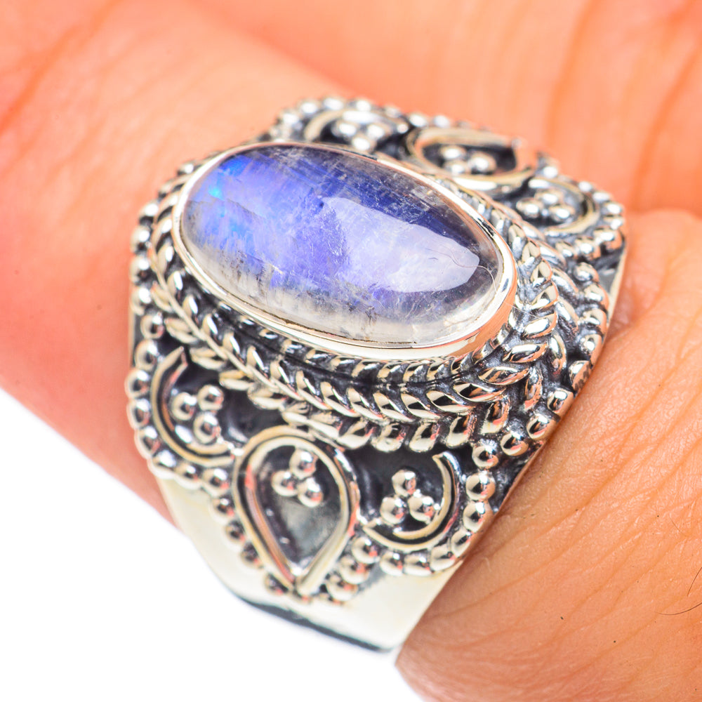 Rainbow Moonstone Rings handcrafted by Anasilvercos - RING69545