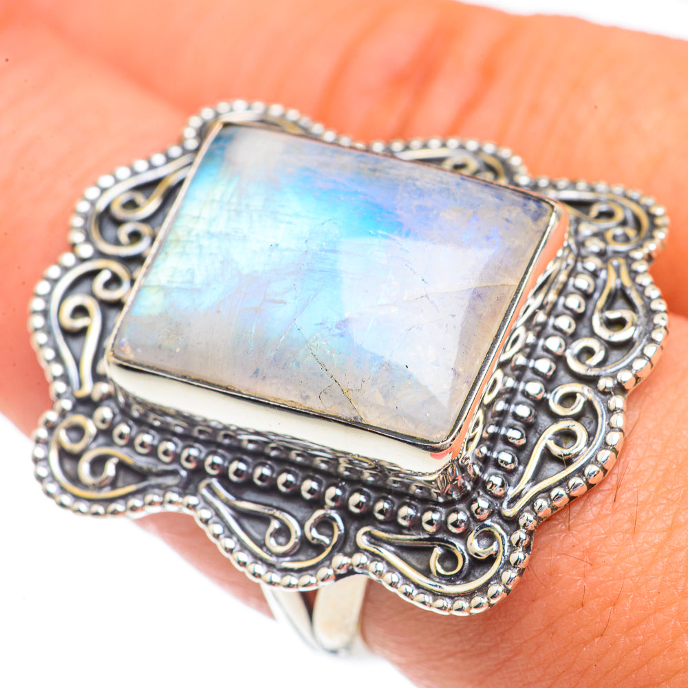 Rainbow Moonstone Rings handcrafted by Anasilvercos - RING69548