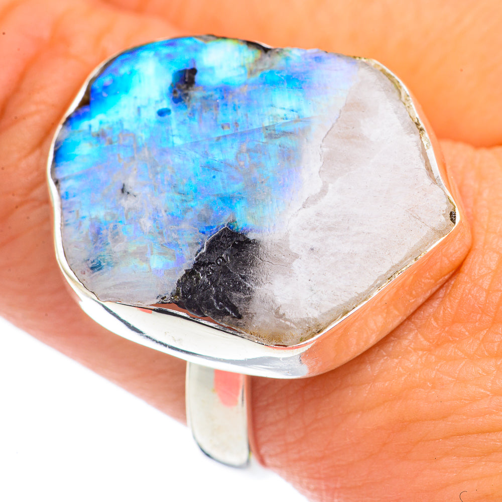 Rainbow Moonstone Rings handcrafted by Anasilvercos - RING69549