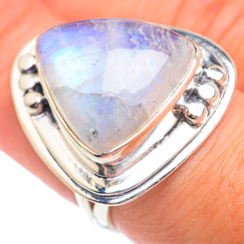 Rainbow Moonstone Rings handcrafted by Anasilvercos - RING69550