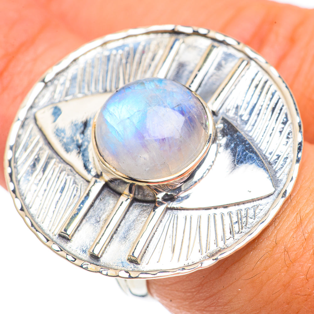 Rainbow Moonstone Rings handcrafted by Anasilvercos - RING69553